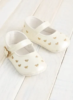Cream Butterfly Mary Jane Shoes 6-9 months