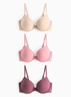 Cream, Pink & Burgundy T-Shirt Bras 3 Pack 34DD