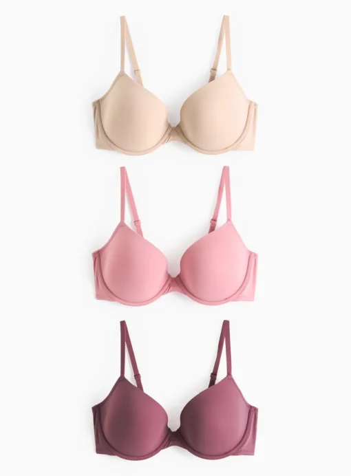 Cream, Pink & Burgundy T-Shirt Bras 3 Pack 34DD