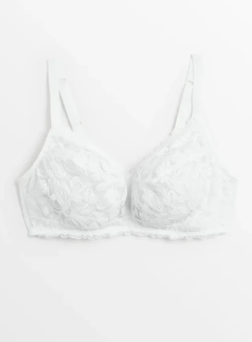 DD+ White Lace Non-Wired Bra 38E