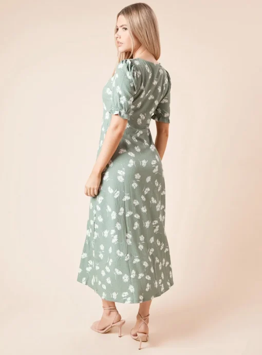 DOROTHY PERKINS Khaki Ditsy Print Short Sleeve Midi Dress 10