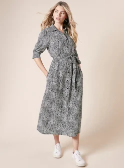 DOROTHY PERKINS Mono Print Midi Shirt Dress 14
