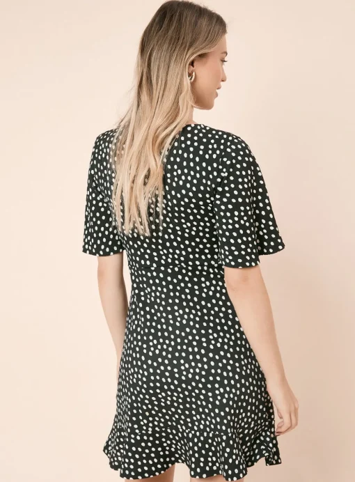 DOROTHY PERKINS V Neck Short Sleeve Spot Wrap Mini Dress 14