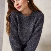 EVERBELLE Charcoal Tinsel Relaxed Knitted Jumper L
