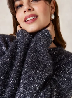 EVERBELLE Charcoal Tinsel Relaxed Knitted Jumper L
