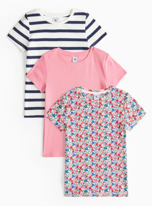 Floral & Stripe Ribbed T Shirt 3 Pack 5 years