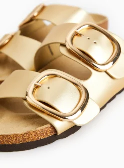 Gold Double Strap Moulded Footbed Sandals 6