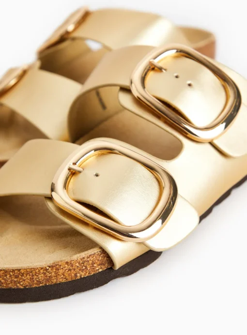 Gold Double Strap Moulded Footbed Sandals 6