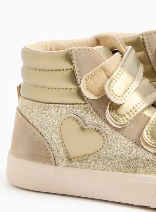 Gold Sparkle Triple-Strap High Top Trainers 9 Infant