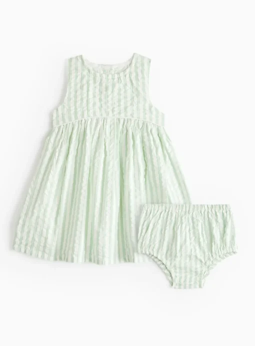 Green Stripe Dress & Bloomer Shorts Set Up to 3 mths