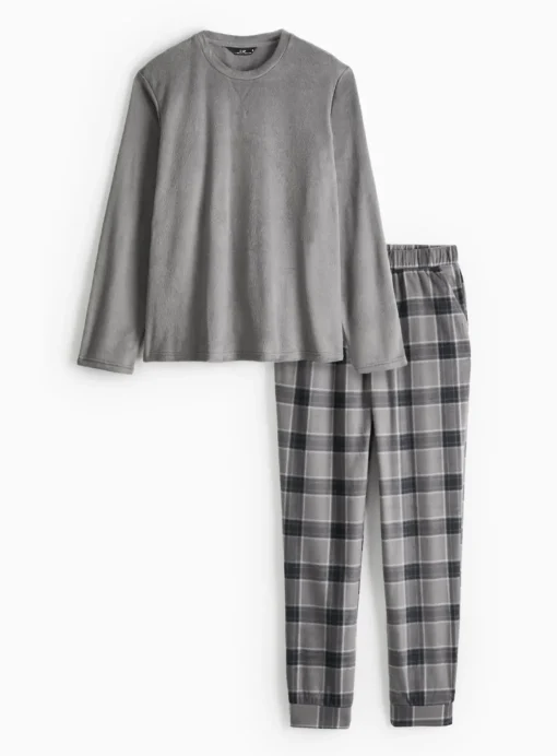 Grey Long Sleeve Fleece Pyjamas XL