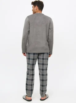Grey Long Sleeve Fleece Pyjamas XL