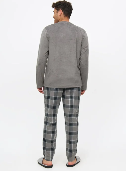 Grey Long Sleeve Fleece Pyjamas XL