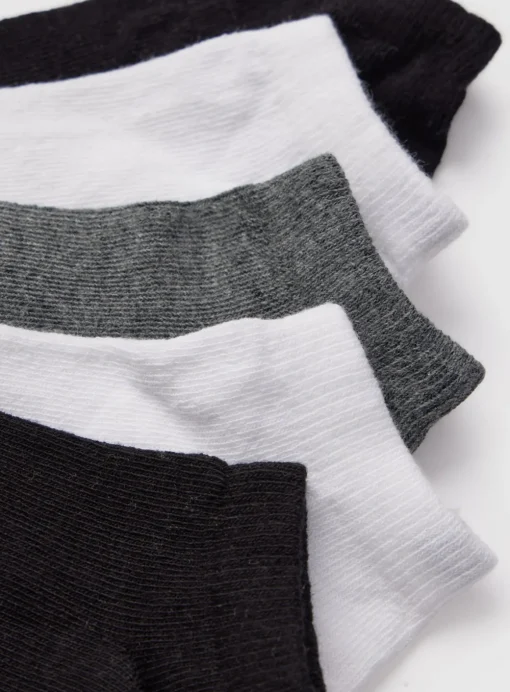 Grey, White & Black Unisex Trainer Socks 5 Pack 6-8.5