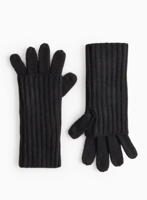 2-in-1 Black Knitted Mitten Gloves One Size