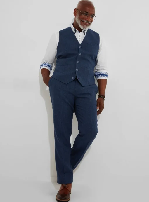 JOE BROWNS Regular Fit Navy Herringbone Wool Blend Waistcoat 40R