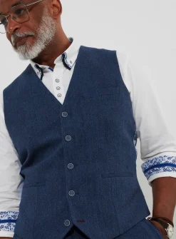 JOE BROWNS Regular Fit Navy Herringbone Wool Blend Waistcoat 40R