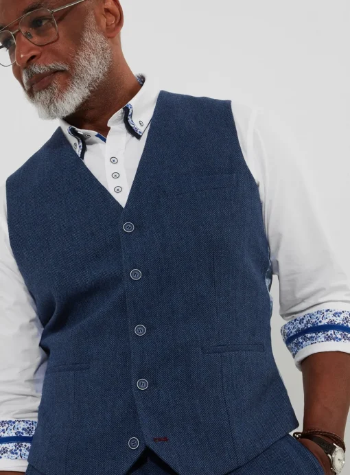 JOE BROWNS Regular Fit Navy Herringbone Wool Blend Waistcoat 40R