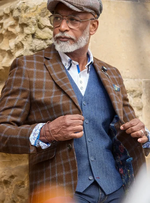 JOE BROWNS Regular Fit Navy Herringbone Wool Blend Waistcoat 40R