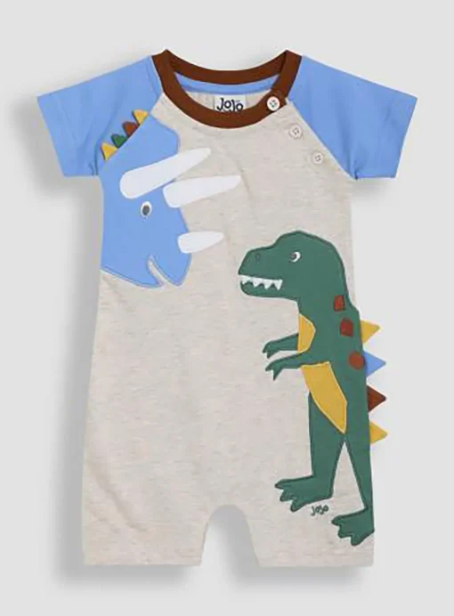 JOJO MAMAN BÉBÉ Dino Novelty Applique Romper Up To 3 mths