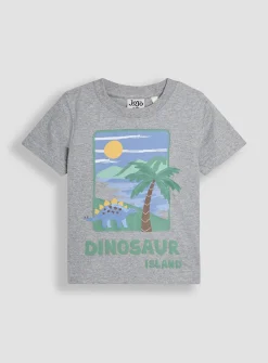 JOJO MAMAN BÉBÉ 2-Pack Dino Island Print & Plain T-Shirts 2-3 Years