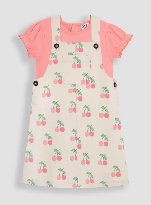 JOJO MAMAN BÉBÉ 2-Piece Cherry Dungaree Dress & T-Shirt Set 6-12 months