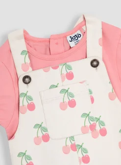 JOJO MAMAN BÉBÉ 2-Piece Cherry Dungaree Dress & T-Shirt Set 6-12 months