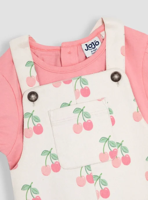 JOJO MAMAN BÉBÉ 2-Piece Cherry Dungaree Dress & T-Shirt Set 6-12 months