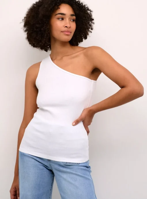 KAFFE Pia One Shoulder Rib Jersey Top White L