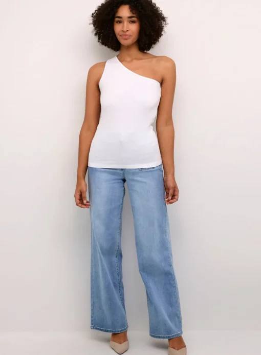 KAFFE Pia One Shoulder Rib Jersey Top White L