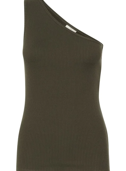 KAFFE Pia One Shoulder Rib Jersey Top Green XS