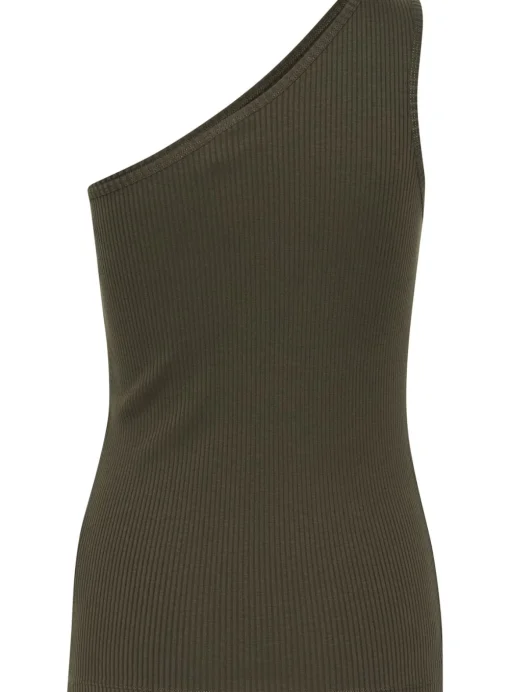 KAFFE Pia One Shoulder Rib Jersey Top Green XS