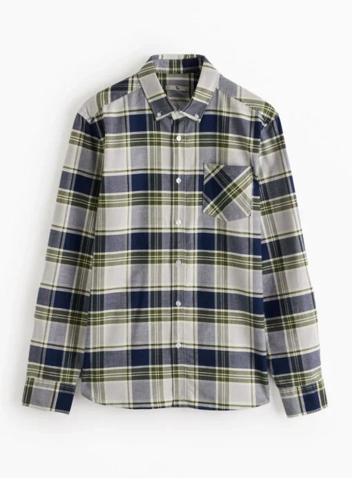 Khaki Check Slim Fit Oxford Shirt M