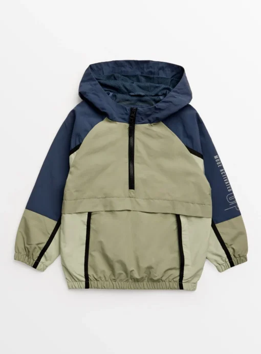 Khaki Colour Block Overhead Shower Resistant Mac Coat 13-14 years