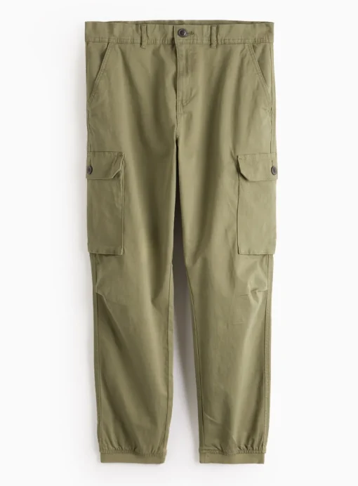 Khaki Cuffed Cargo Trousers 42R