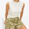 Khaki Leaf Printed High Waist Shorts M