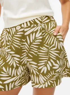 Khaki Leaf Printed High Waist Shorts M