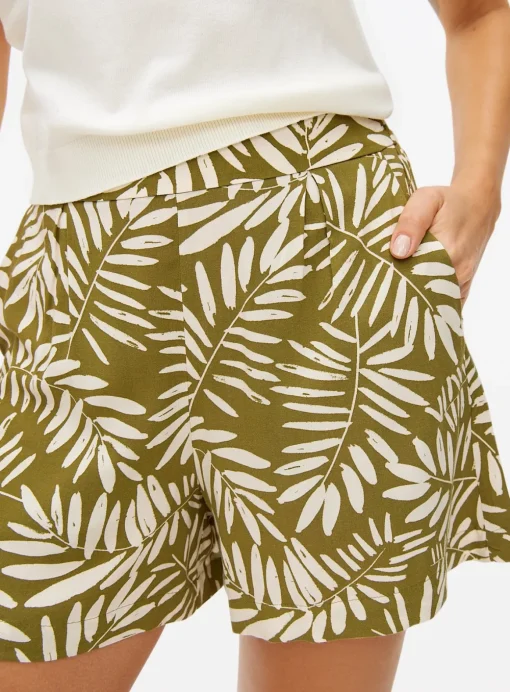 Khaki Leaf Printed High Waist Shorts M
