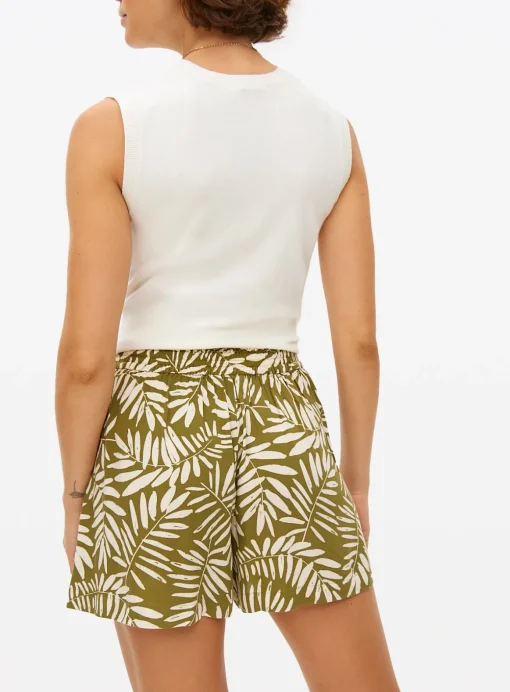 Khaki Leaf Printed High Waist Shorts M