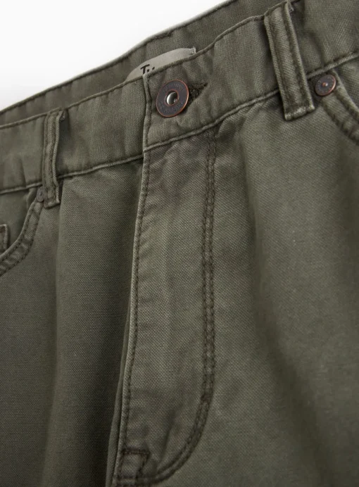 Khaki Washed Straight Leg Trousers 38L