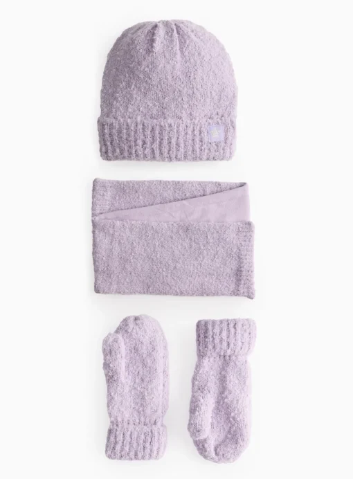 Lilac Knitted Hat, Gloves & Scarf Set 6-9 years