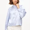 Lilac Satin High Neck Long Sleeve Blouse 20