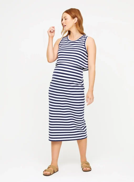 MATERNITY Nursing Stripe Sleeveless Ribbed Dress 18