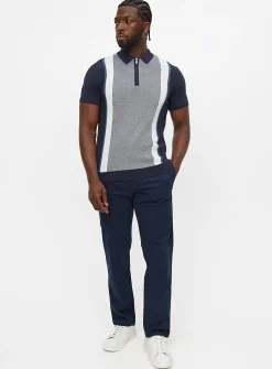 Navy & White Vertical Stripe Polo Shirt M