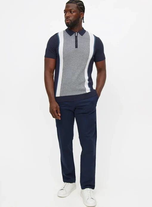 Navy & White Vertical Stripe Polo Shirt M