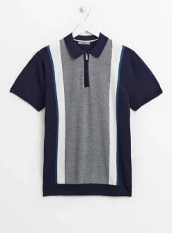 Navy & White Vertical Stripe Polo Shirt M