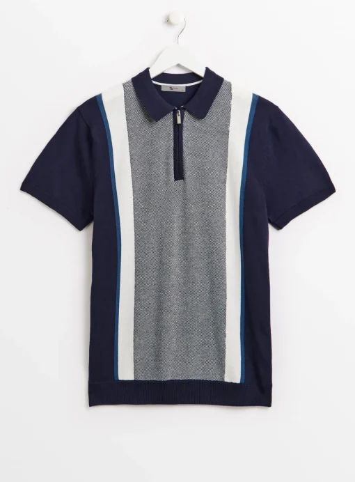 Navy & White Vertical Stripe Polo Shirt M