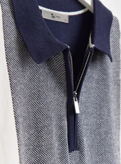 Navy & White Vertical Stripe Polo Shirt M