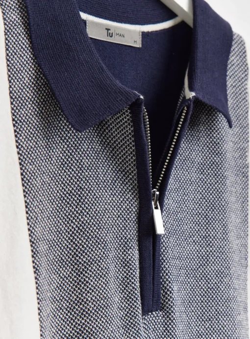 Navy & White Vertical Stripe Polo Shirt M