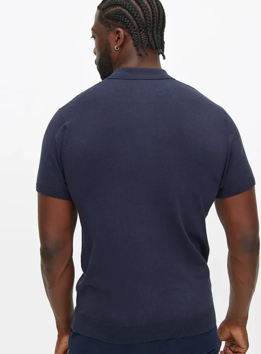 Navy & White Vertical Stripe Polo Shirt M
